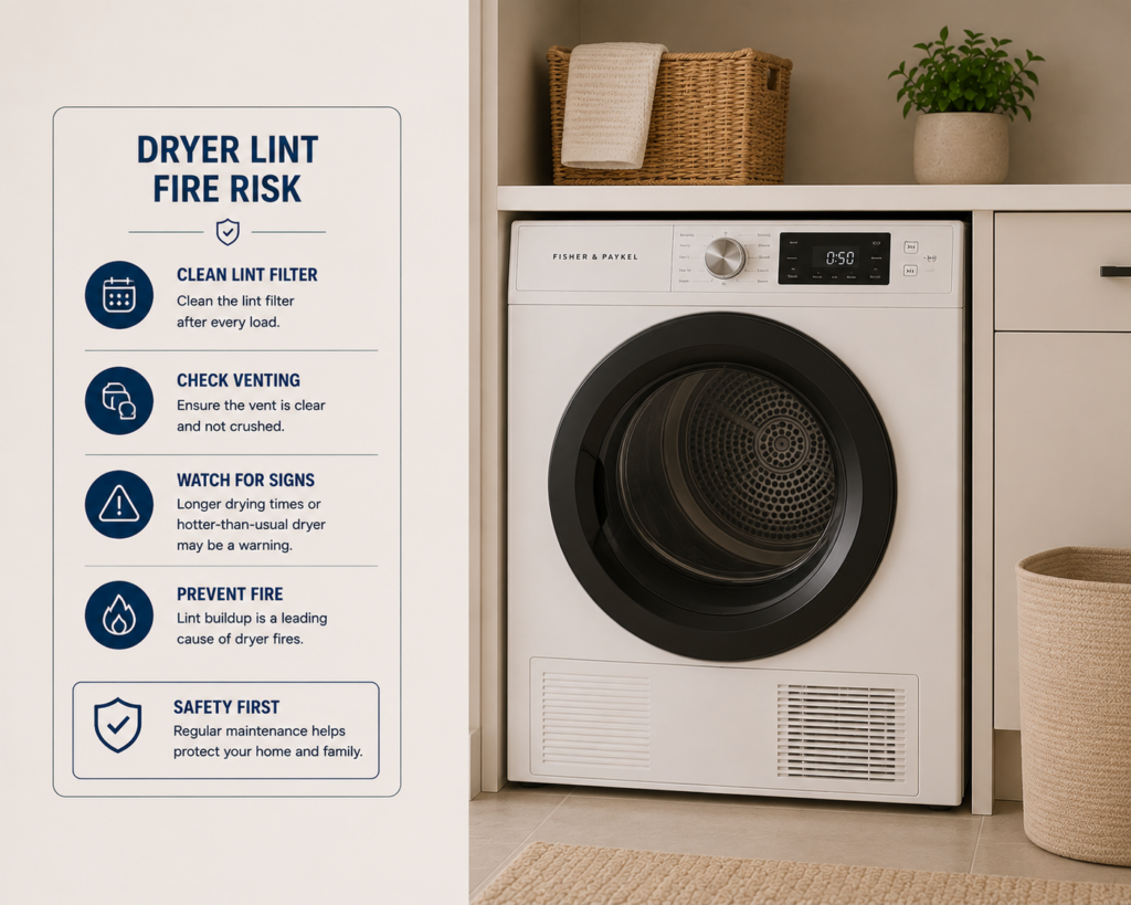 fisher paykel dryer lint fire risk